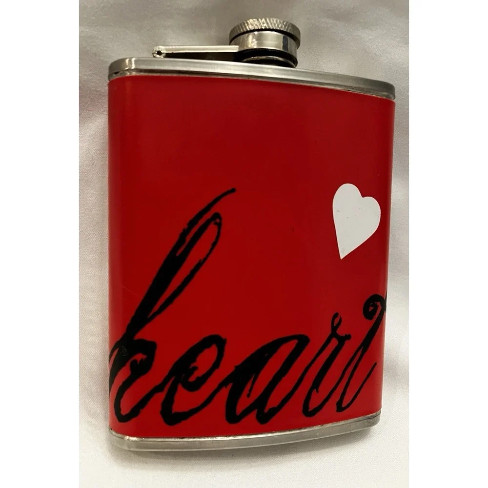 Red Faux Leather Wrap Heart Design 6oz Stainless Steel Hip Flask Pocket Purse